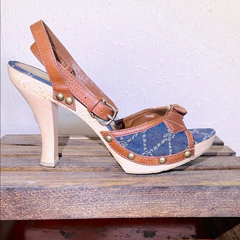 Burberry Wooden Platform Open Toe Heel Ankle Strap Sze 41 (US 10) Make An Offer! - Picture 5 of 10